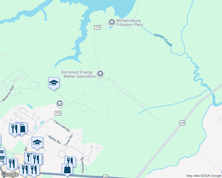 map of restaurants, bars, coffee shops, grocery stores, and more near 441 Waller Mill Road in Williamsburg