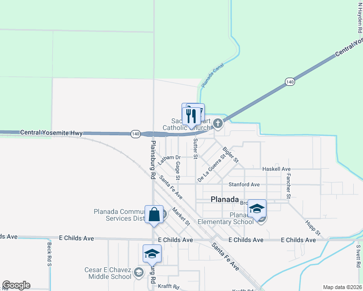 map of restaurants, bars, coffee shops, grocery stores, and more near 462 Gage Street in Planada