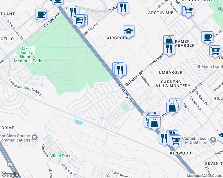map of restaurants, bars, coffee shops, grocery stores, and more near 139 Chateau La Salle Drive in San Jose