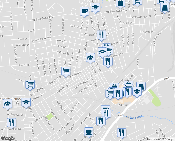 map of restaurants, bars, coffee shops, grocery stores, and more near 308 South 19th Avenue in Hopewell