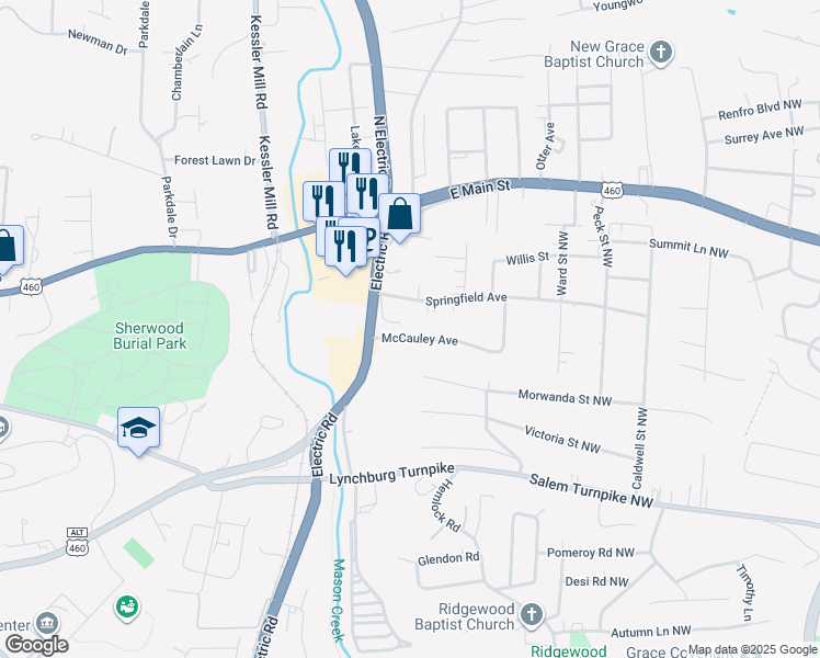 map of restaurants, bars, coffee shops, grocery stores, and more near 1601-1645 Mc Cauley Ave in Salem