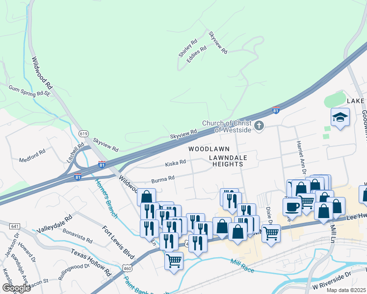 map of restaurants, bars, coffee shops, grocery stores, and more near 1910 Blanchard Street in Salem