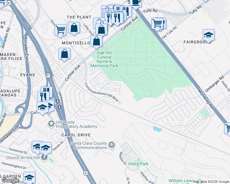 map of restaurants, bars, coffee shops, grocery stores, and more near 2470 Azevedo Court in San Jose