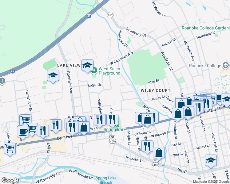 map of restaurants, bars, coffee shops, grocery stores, and more near 312 Highfield Road in Salem