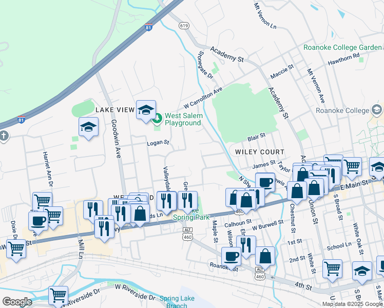 map of restaurants, bars, coffee shops, grocery stores, and more near 312 Highfield Road in Salem