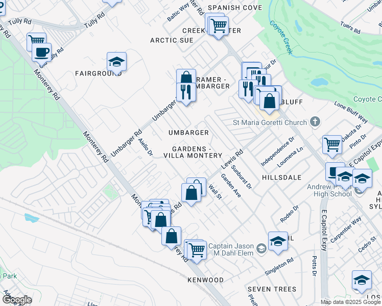 map of restaurants, bars, coffee shops, grocery stores, and more near in San Jose