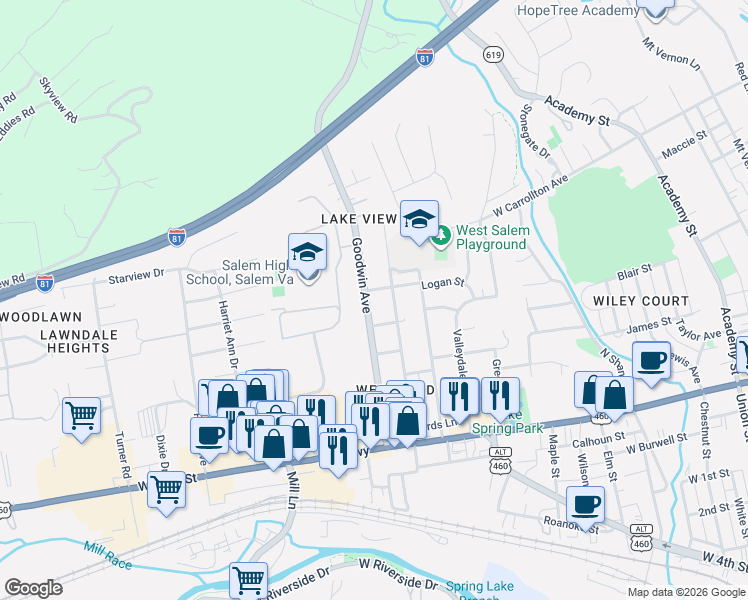map of restaurants, bars, coffee shops, grocery stores, and more near 403 Bruffey Street in Salem