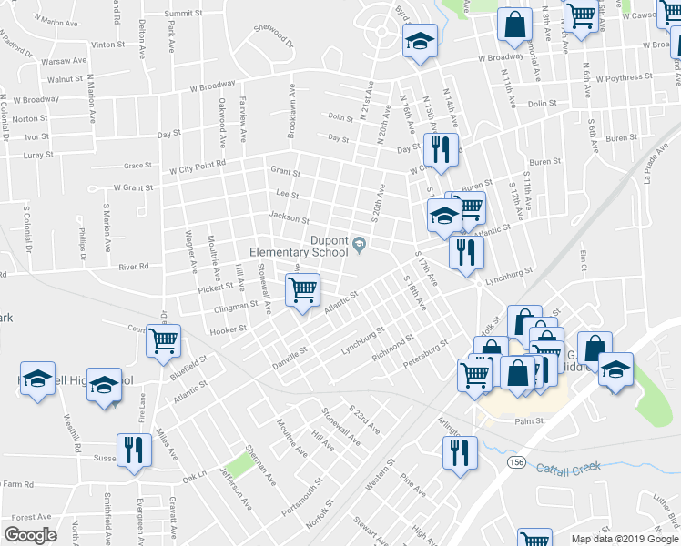 map of restaurants, bars, coffee shops, grocery stores, and more near 2099 Gordon Street in Hopewell