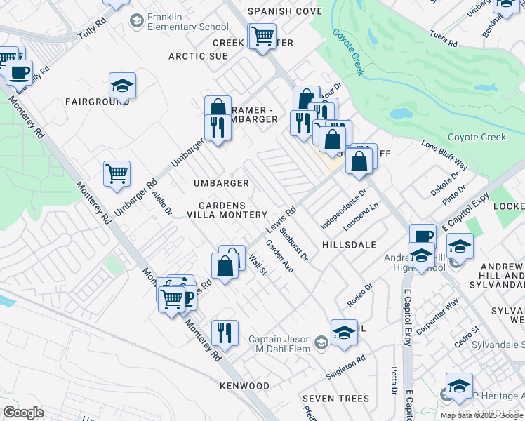 map of restaurants, bars, coffee shops, grocery stores, and more near 2765 Villa Monterey in San Jose