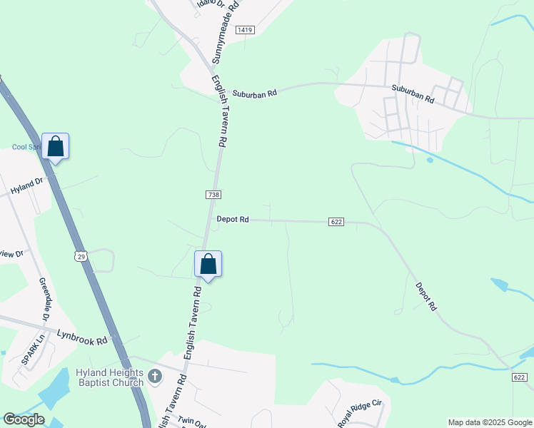 map of restaurants, bars, coffee shops, grocery stores, and more near 3591 Depot Road in Rustburg