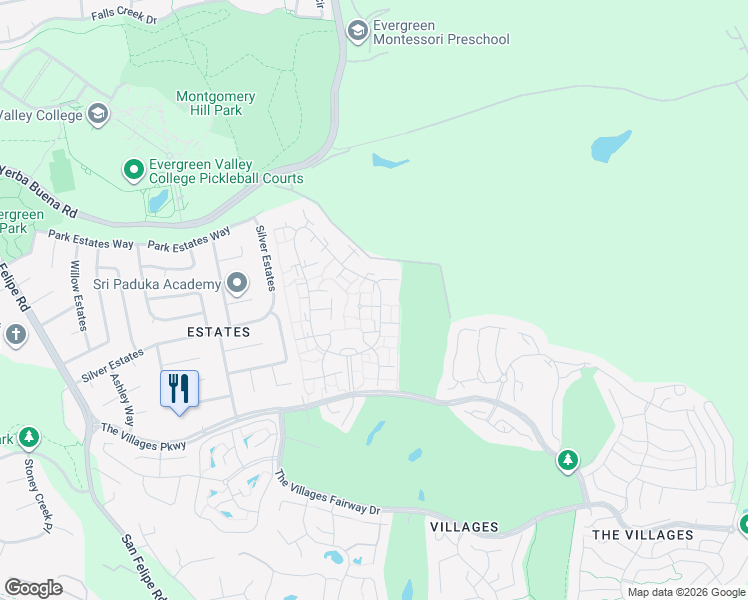 map of restaurants, bars, coffee shops, grocery stores, and more near 5092 Cribari Place in San Jose