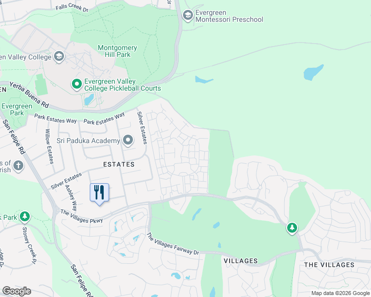 map of restaurants, bars, coffee shops, grocery stores, and more near 5105 Cribari Place in San Jose