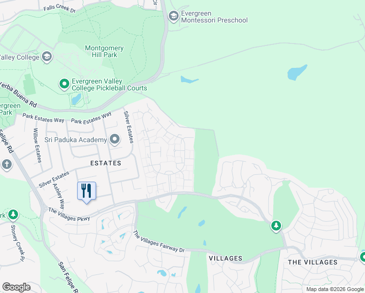 map of restaurants, bars, coffee shops, grocery stores, and more near 5092 Cribari Place in San Jose