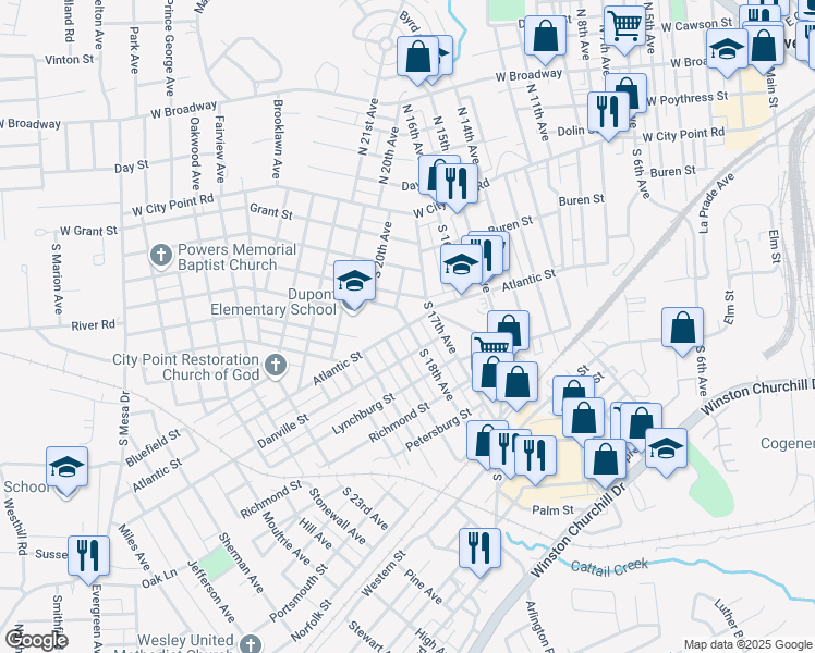 map of restaurants, bars, coffee shops, grocery stores, and more near 300 South 18th Avenue in Hopewell