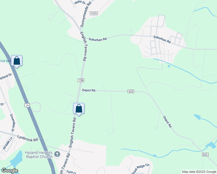 map of restaurants, bars, coffee shops, grocery stores, and more near 3543 Depot Road in Rustburg