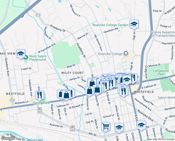 map of restaurants, bars, coffee shops, grocery stores, and more near 307 Academy Street in Salem