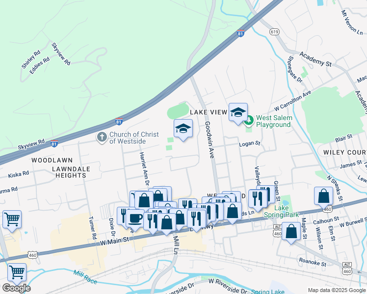 map of restaurants, bars, coffee shops, grocery stores, and more near 400 Spartan Drive in Salem