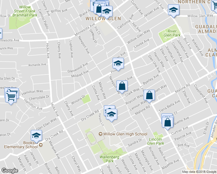 map of restaurants, bars, coffee shops, grocery stores, and more near 1241 Laurie Avenue in San Jose
