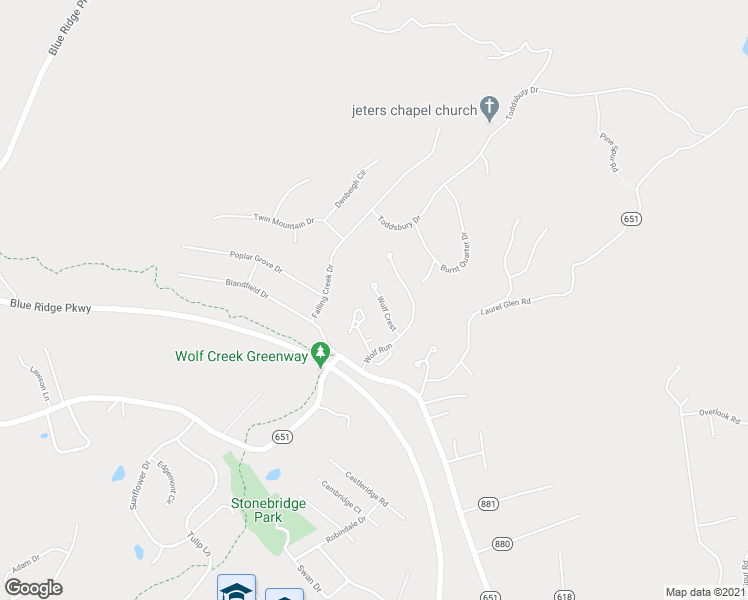 map of restaurants, bars, coffee shops, grocery stores, and more near 2444 Wolf Crest in Vinton