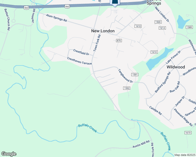 map of restaurants, bars, coffee shops, grocery stores, and more near 19 Holly Ridge Court in Evington