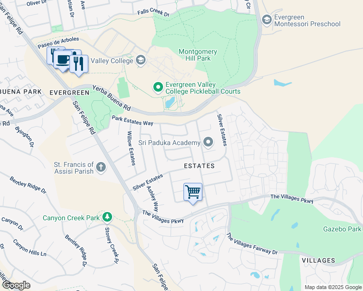 map of restaurants, bars, coffee shops, grocery stores, and more near 5274 Sunny Orchard Lane in San Jose