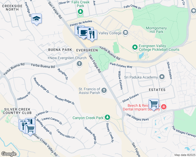 map of restaurants, bars, coffee shops, grocery stores, and more near 2789 Clara Smith Place in San Jose