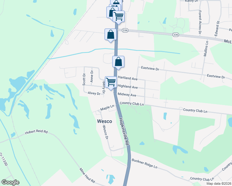 map of restaurants, bars, coffee shops, grocery stores, and more near 2498 Hopkinsville Rd in Madisonville