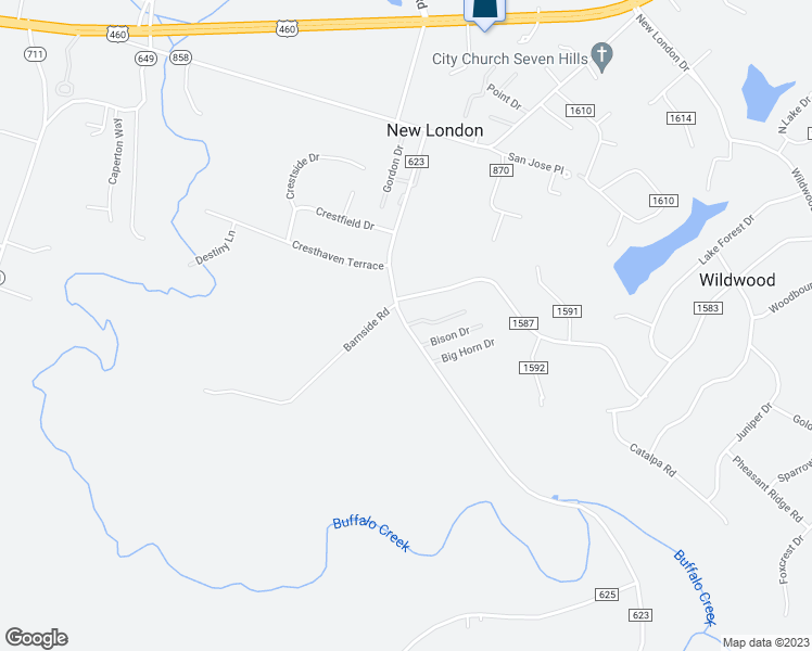 map of restaurants, bars, coffee shops, grocery stores, and more near 2 Holly Ridge Court in Evington