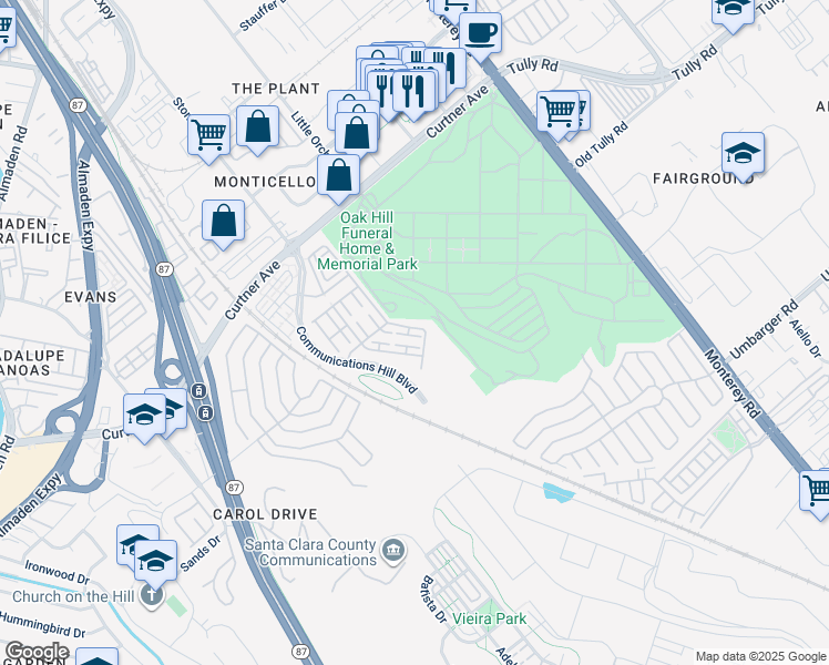 map of restaurants, bars, coffee shops, grocery stores, and more near 2386 Azevedo Parkway in San Jose
