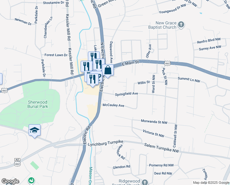 map of restaurants, bars, coffee shops, grocery stores, and more near 1703 Springfield Avenue in Salem