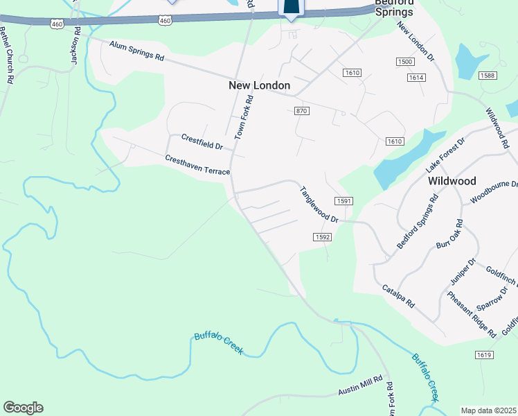 map of restaurants, bars, coffee shops, grocery stores, and more near 92 Holly Ridge Court in Evington