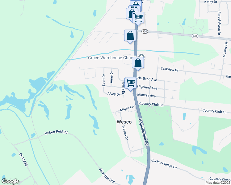 map of restaurants, bars, coffee shops, grocery stores, and more near 233 Alvey Drive in Madisonville