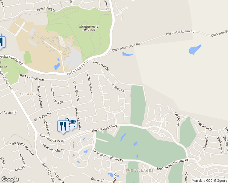 map of restaurants, bars, coffee shops, grocery stores, and more near 5219 Cribari Dale in San Jose