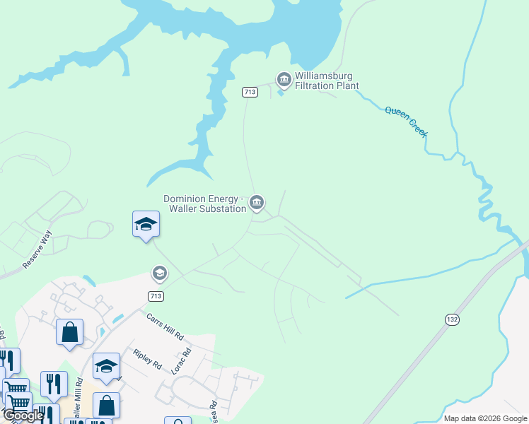 map of restaurants, bars, coffee shops, grocery stores, and more near 441 Waller Mill Rd in Williamsburg
