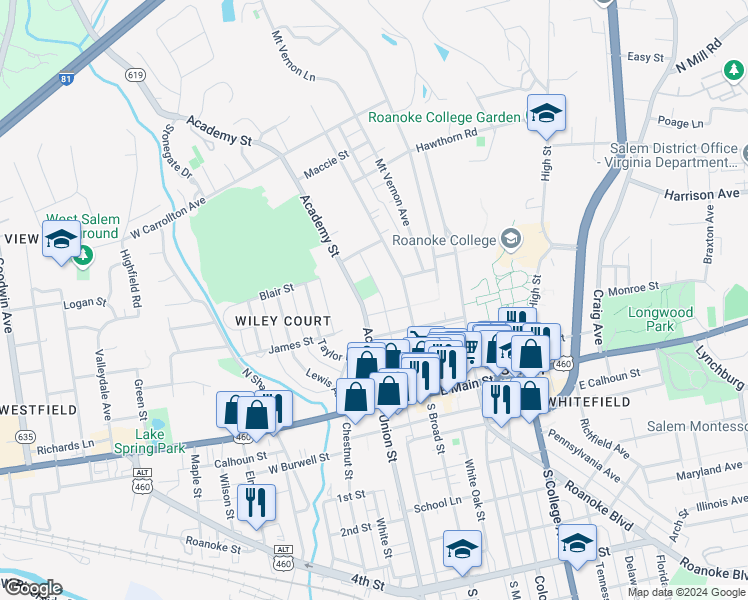 map of restaurants, bars, coffee shops, grocery stores, and more near 310 Academy Street in Salem