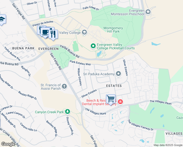 map of restaurants, bars, coffee shops, grocery stores, and more near 5164 Shadow Estates in San Jose