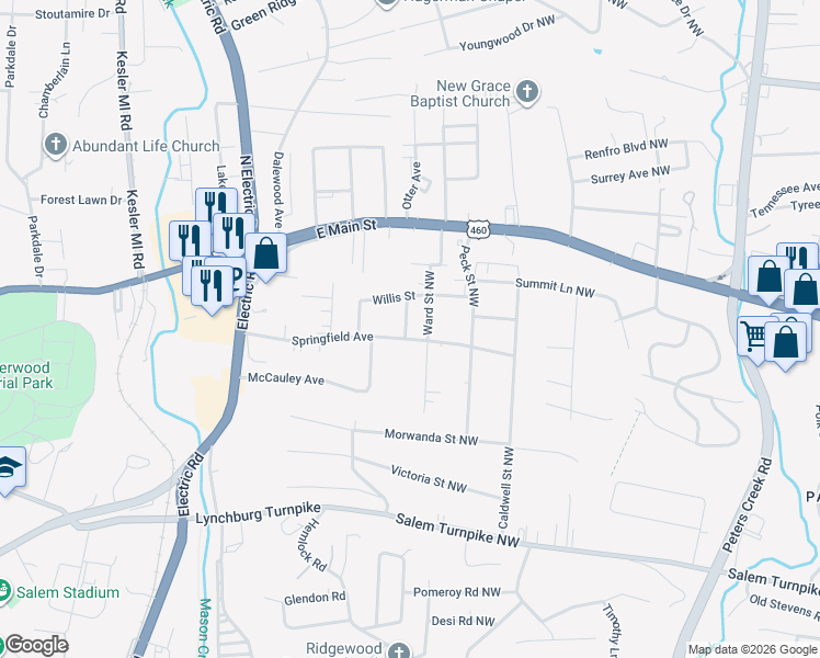 map of restaurants, bars, coffee shops, grocery stores, and more near 1945 Springfield Ave in Salem