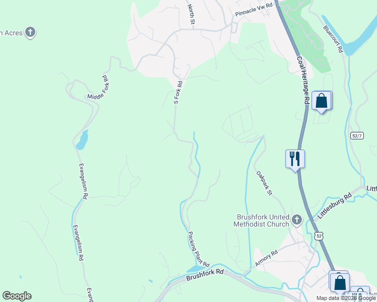 map of restaurants, bars, coffee shops, grocery stores, and more near 791 Packing Plant Road in Bluefield