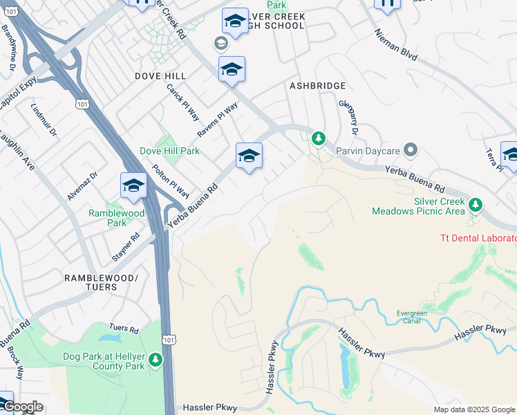 map of restaurants, bars, coffee shops, grocery stores, and more near 1655 Indigo Oak Lane in San Jose