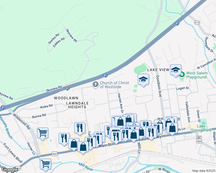 map of restaurants, bars, coffee shops, grocery stores, and more near 1534 Brushy Mountain Drive in Salem