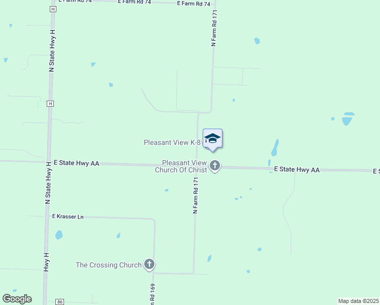 map of restaurants, bars, coffee shops, grocery stores, and more near 5521 North Farm Road 171 in Springfield