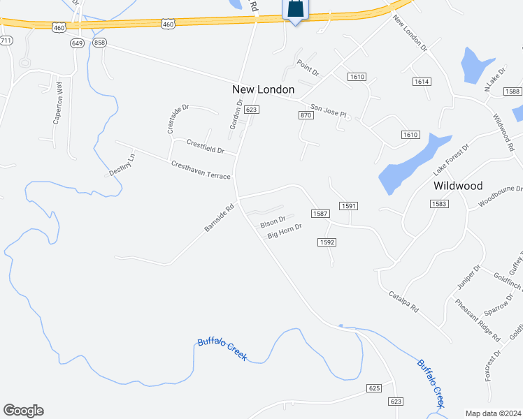 map of restaurants, bars, coffee shops, grocery stores, and more near 76 Holly Ridge Court in Evington