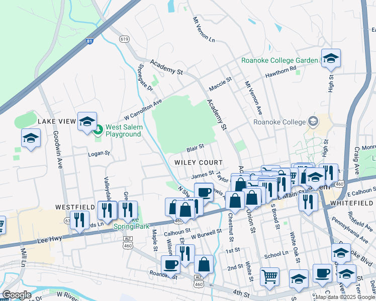 map of restaurants, bars, coffee shops, grocery stores, and more near 350 Blair Street in Salem