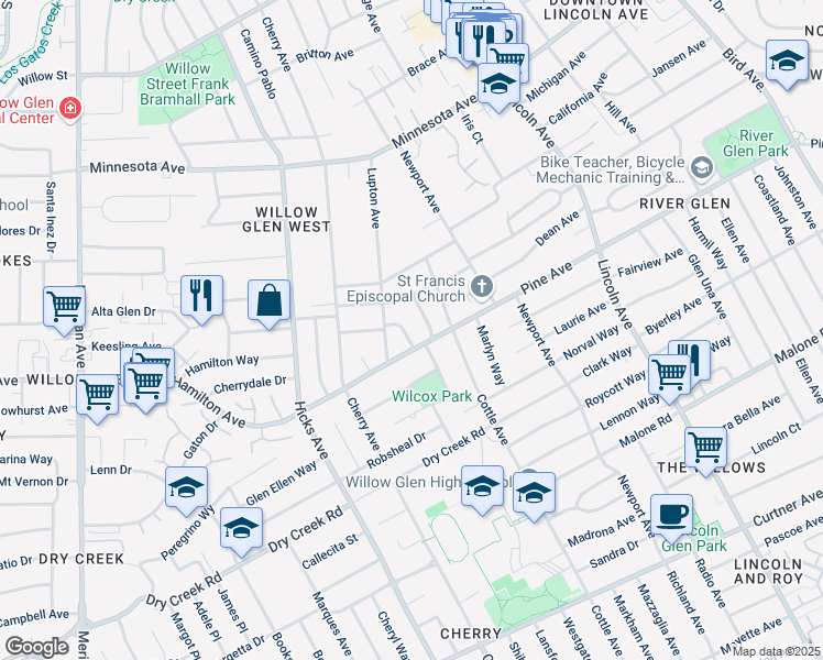 map of restaurants, bars, coffee shops, grocery stores, and more near 1660 Dale Avenue in San Jose