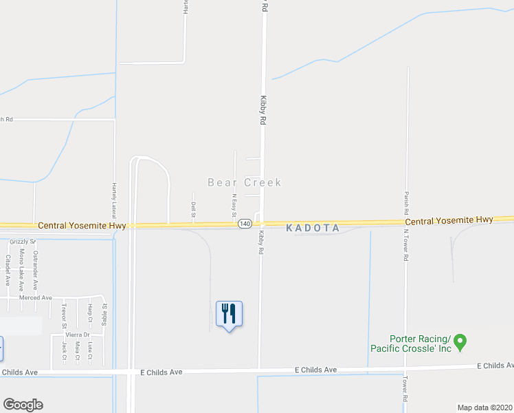 map of restaurants, bars, coffee shops, grocery stores, and more near 541 Kibby Road in Merced