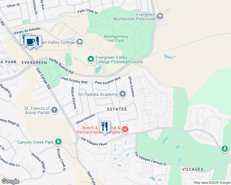 map of restaurants, bars, coffee shops, grocery stores, and more near 3005 Lake Estates Court in San Jose