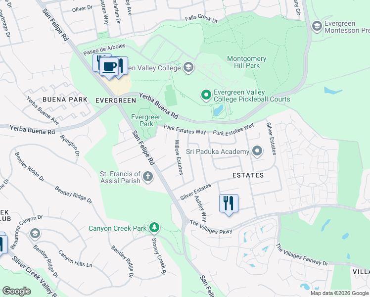 map of restaurants, bars, coffee shops, grocery stores, and more near 5135 Harvest Estates in San Jose