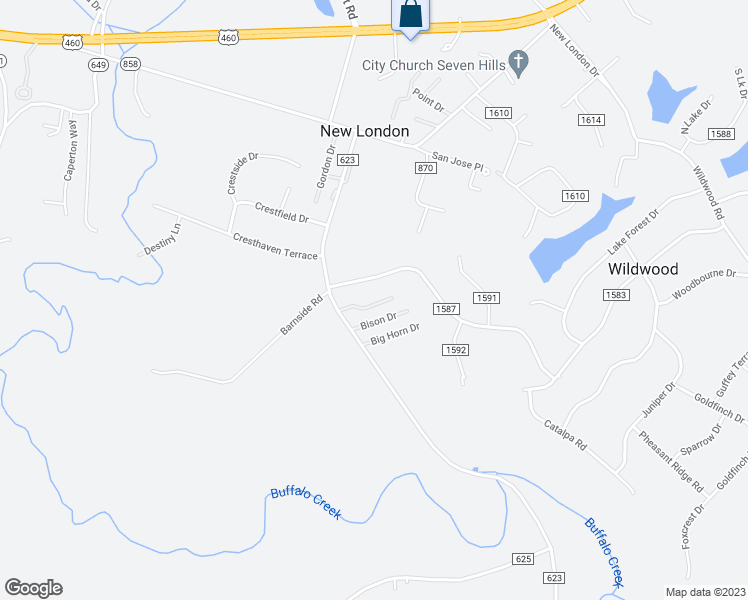 map of restaurants, bars, coffee shops, grocery stores, and more near 136 Holly Ridge Court in Evington