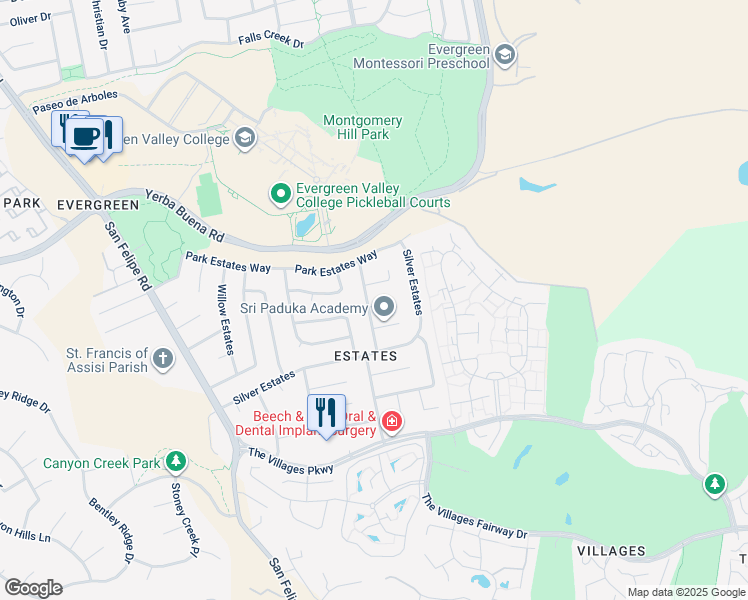 map of restaurants, bars, coffee shops, grocery stores, and more near 3005 Lake Estates Court in San Jose