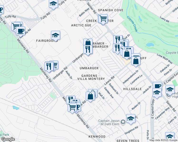 map of restaurants, bars, coffee shops, grocery stores, and more near 2813a Garden Avenue in San Jose